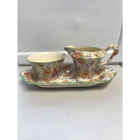 James Kent Chintz Dish Creamer & Sugar Bowl Set Of 3 England Floral - Picture 2 of 13